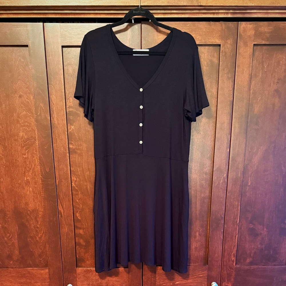 Impressions Black Mini Dress with Button Detail